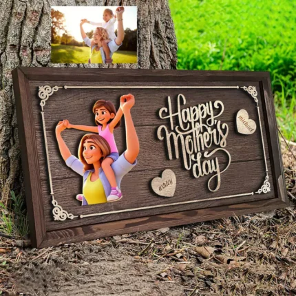 Personalized Pixar Cartoon Style Photo Wooden Sign, Mother's Day Gift